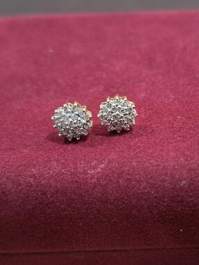 Vintage 10K Gold Diamond Cluster Stud Earrings 7.1mm .40 CT Estate